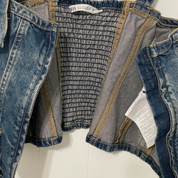 Zara Denim cropped zip top with Adjustable Straps and front pockets - Blue - Picture 3 of 3